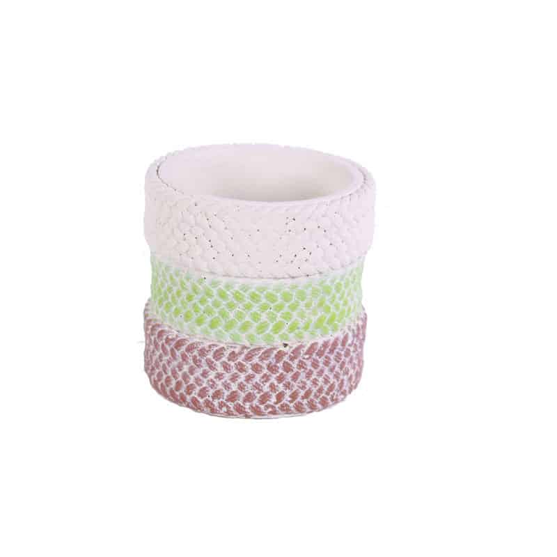  Cache  pot  rond en  c ramique relief  tress  tricolore Fionha 