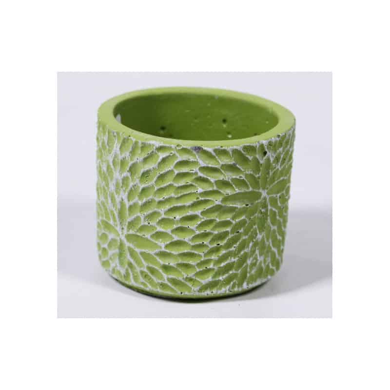  Pot  rond ciment motif  floral en relief  blanc et vert D 7 